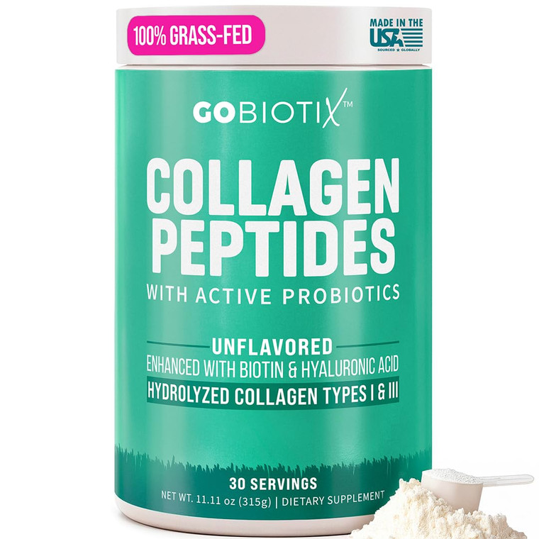 GOBIOTIX Collagen Powder Supplement with Probiotics - Hydrolyzed Protein Collagen Powder for Women - Hair Skin and Nails, Joint and Digestive Health