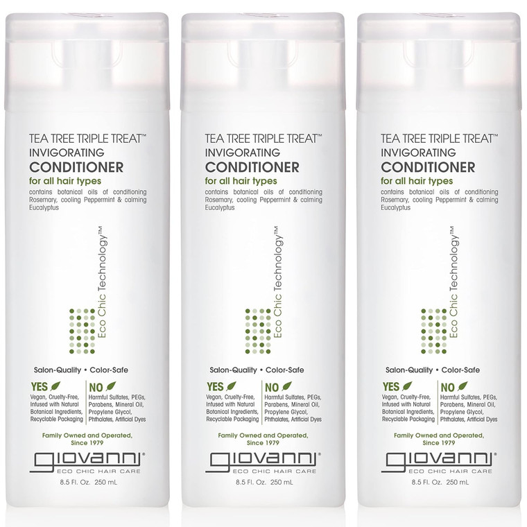 GIOVANNI Tea Tree Triple Treat Invigorating Conditioner - Cooling Peppermint, Eucalyptus, Rosemary, Helps Dry Flaking Scalp, Paraben Free, Helps to M