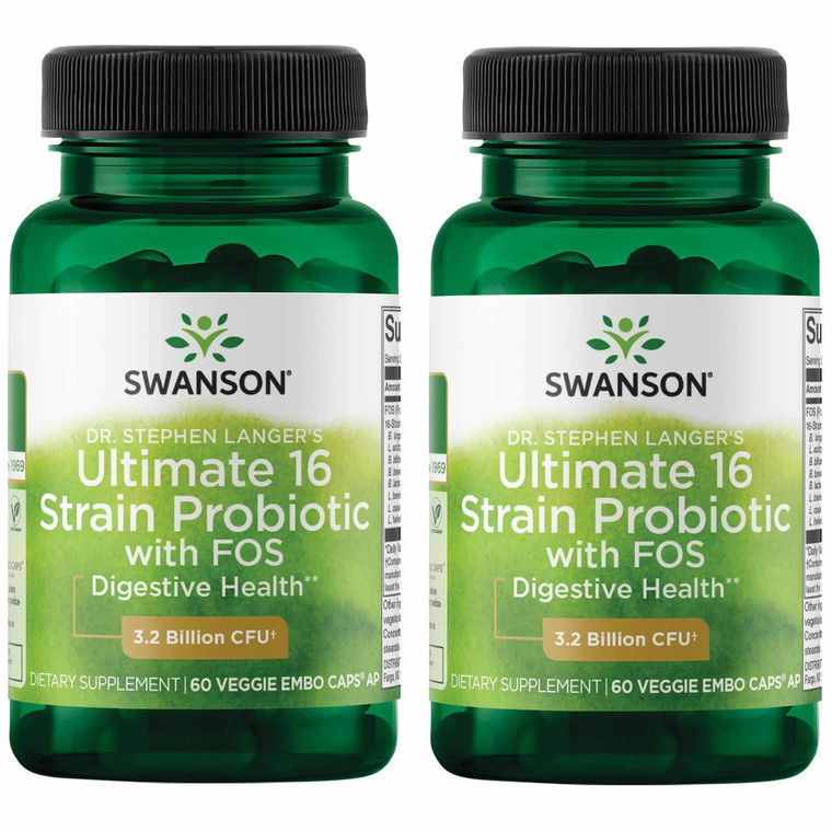 Swanson Dr. Stephen Langer's Formula - Natural Probiotic w/Prebiotic FOS - 16-Strain Supplement Promoting Digestive Support w/ 3.2 Billion CFU per Ca