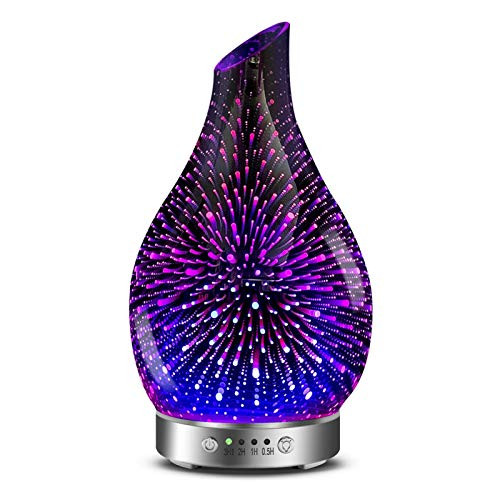 MAXWINER Essential Oil Diffusers Ultrasonic 3D Glass Aromatherapy Diffuser, Auto Shut-Off, Timer Setting, 7 Colors LED Lights Changing for Home, Offi