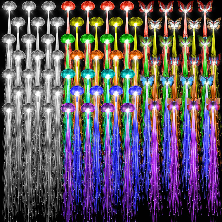 60 Pcs Halloween Light up Hair Accessories LED Hair Clips Fiber Optic LED Hair Barrettes Bar Dancing Hairpin Multicolor Flash Barrettes Braid Extensi