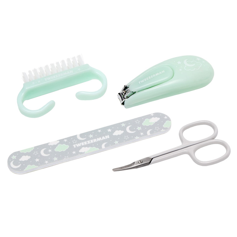 Tweezerman Baby Manicure Kit Includes Nail Clipper, Grooming Brush, Nail Trimming Scissors, and Nail File