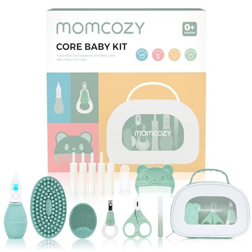 Momcozy Core Baby Kit, Baby Shower & Registry Essential Kit for Grooming&Health&Cleansing Care, Includes Nail File Kits, Nasal Aspirator, Gas Relief
