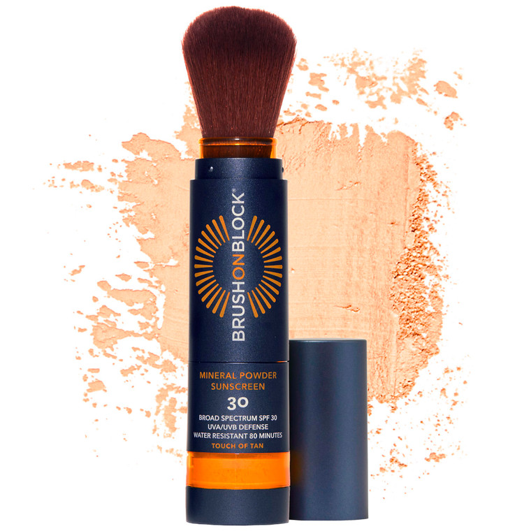 Brush On Block SPF 30 Mineral Powder Sunscreen, Touch of Tan, Refillable, Broad Spectrum, Water Resistant Face Protection, For All Skin Types, Subtle