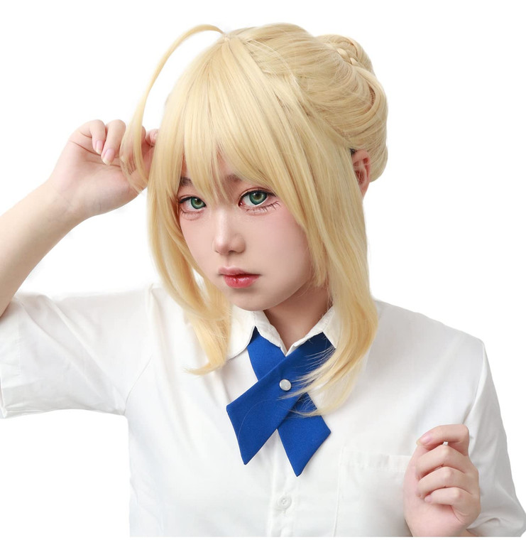 C-ZOFEK Golden Cosplay Wig with a Bun (Gold)