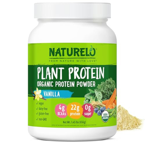 NATURELO Plant Protein Powder, Vanilla, 22g Protein - Non-GMO, Vegan, No Gluten, Dairy, or Soy - No Artificial Flavors, Synthetic Coloring, Preservat