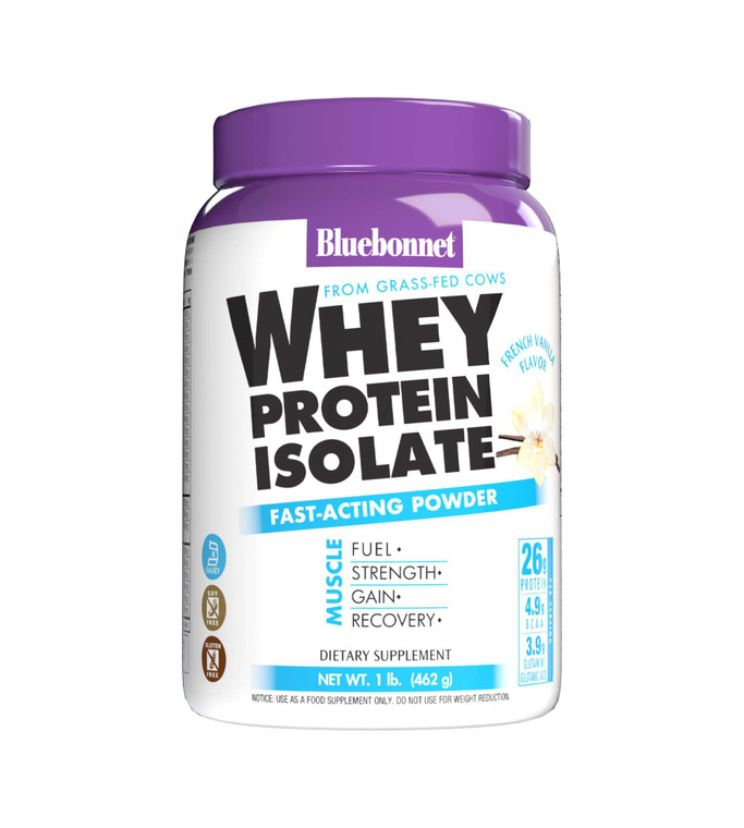 Bluebonnet Grass Fed Whey Protein Isolate 26 g Energy & Workout Recovery BCAA Amino Acids - Gluten-Free, Non-GMO, Soy-Free Vanilla Protein Powder for