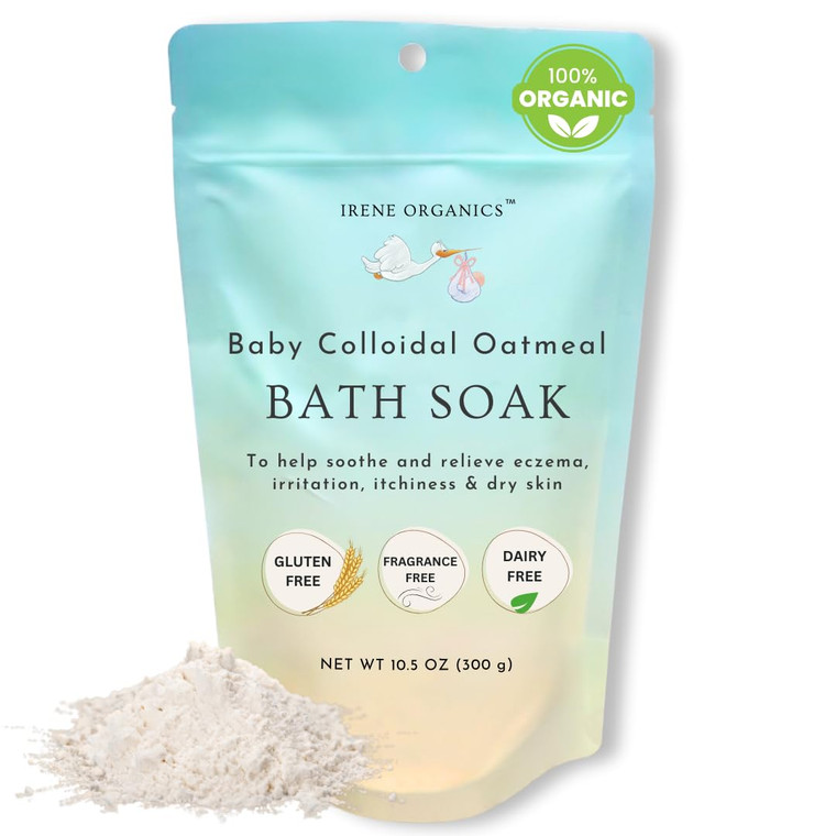 Oatmeal Baby Bath Powder for Eczema by Irene Organics - Colloidal Oatmeal for Soothing Treatment of Eczema, Diaper Rash, Dry Skin, Itching and Irrita
