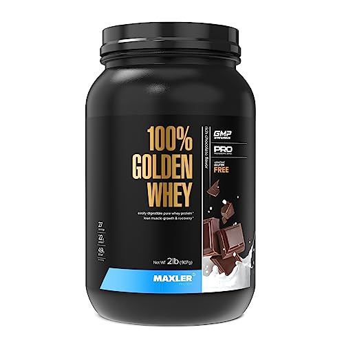 Maxler 100% Golden Whey Protein - 22g of Protein per Serving - Whey Protein Powder for Pre Post Workout - Fast-Absorbing Whey Concentrate, Isolate &