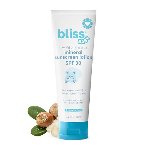 Bliss Baby Sunscreen, Premium SPF 30 Sunscreen Mineral Lotion, Natural Zinc Oxide, Hypoallergenic, Non-toxic, Water-Resistant, Vegan, Sensitive Skin