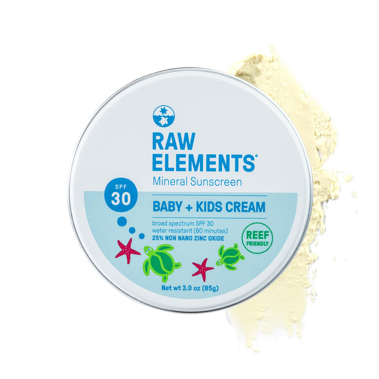 Raw Elements Baby & Kids SPF 30 Organic Sunscreen Tin, Non-Nano Zinc Oxide, Reef-Safe, Cruelty-Free, Gluten & Nut Free, Travel Sunblock 3.0 oz