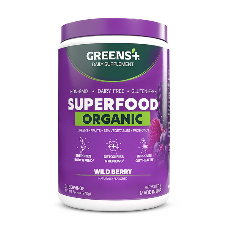Greens+ Organic Wild Berry Superfood Powder, Antioxidant Polyphenol, Blend for Morning Kick, Energy, Vitality Boost, Nutrition, Vibrant Health, Dieta