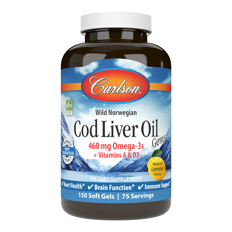 Carlson - Cod Liver Oil Gems, 460 mg Omega-3s, Plus Vitamins A and D3, Wild Caught Norwegian Arctic Cod Liver Oil, Sustainably Sourced Nordic Fish Oi