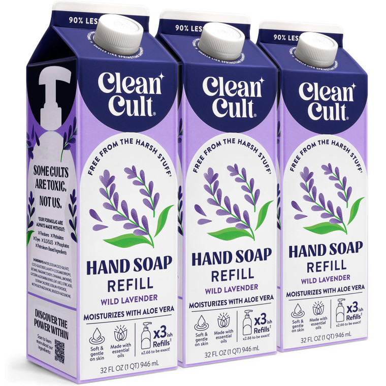 Cleancult Liquid Hand Soap Refills - Wild Lavender - Moisturizes Dry & Sensitive Skin -Made with Aloe Vera & Lavender Essential Oils - Eco Friendly -
