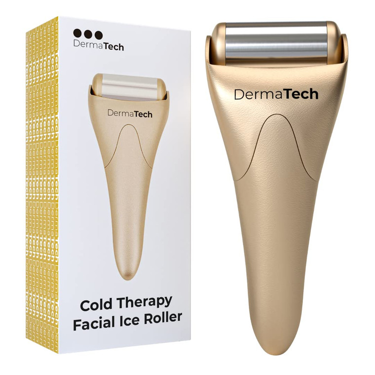 DermaTech Skincare Cold Therapy Facial Ice Roller | Ice Roller for Face & Eye Puffiness Relief | Stainless Steel Cooling Face Massager Roller
