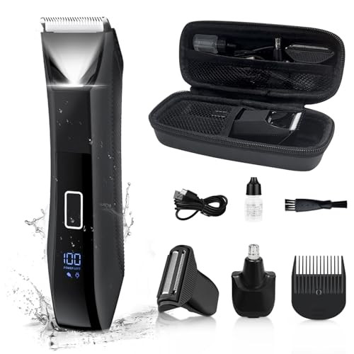 Beatslm Body Trimmer for Men, Groin & Body Hair Trimmer, Ball Foil Shaver, Nose Hair Clippers, 3 in 1 Men's Waterproof Wet/Dry Groomer with Travel Ca