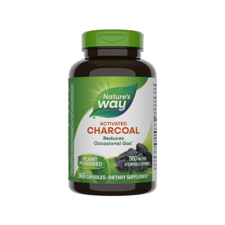Nature's Way Activated Charcoal, Binds Unwanted Materials and Gas in the Digestive Tract*, 560 mg per 2-Capsule Serving, 360 Capsules (Packaging May