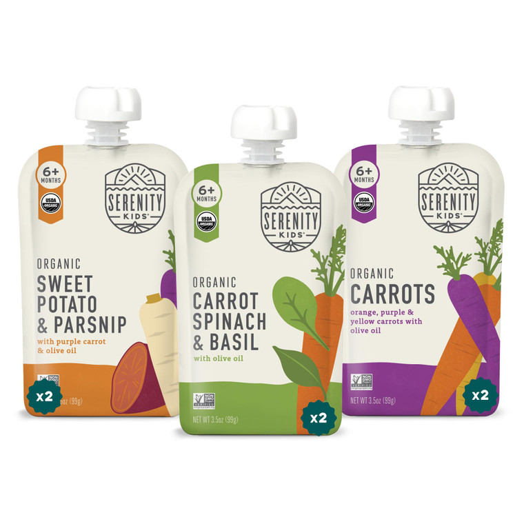 Serenity Kids 6+ Months Baby Food Pouches - Garden Veggies Variety Pack, 3.5 Oz, Pack of 6 - USDA Organic Baby Food - No Added Sugar - BPA & Allergen