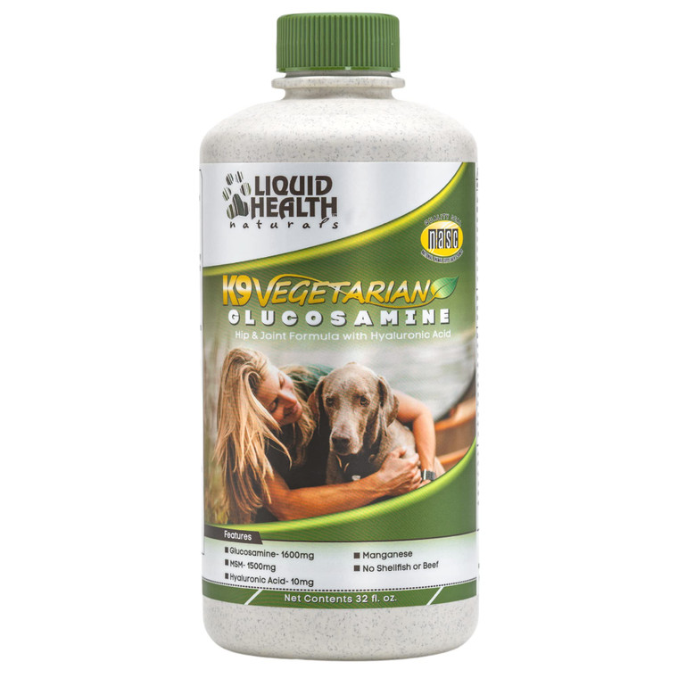 LIQUIDHEALTH 32 Oz K9 Vegetarian Liquid Glucosamine for All Dogs Canines - Chondroitin, MSM, Omega 3, Anti Oxidants Hyaluronic Acid  Joint Health, D