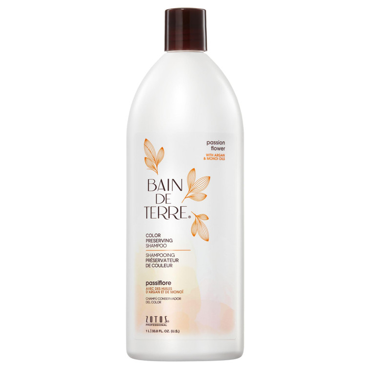 Bain de Terre Passion Flower Color Preserving Shampoo, for Vibrant Color & Protection from Fading, with Argan & Monoi Oils, Paraben-free, Vegan, 33.8
