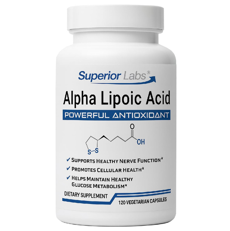 Superior Labs Alpha Lipoic Acid 600 mg Capsules, Pure Non-GMO ALA, High Absorption, Nerve Support, Healthy Circulation and Nerve Response, Healthy Ag