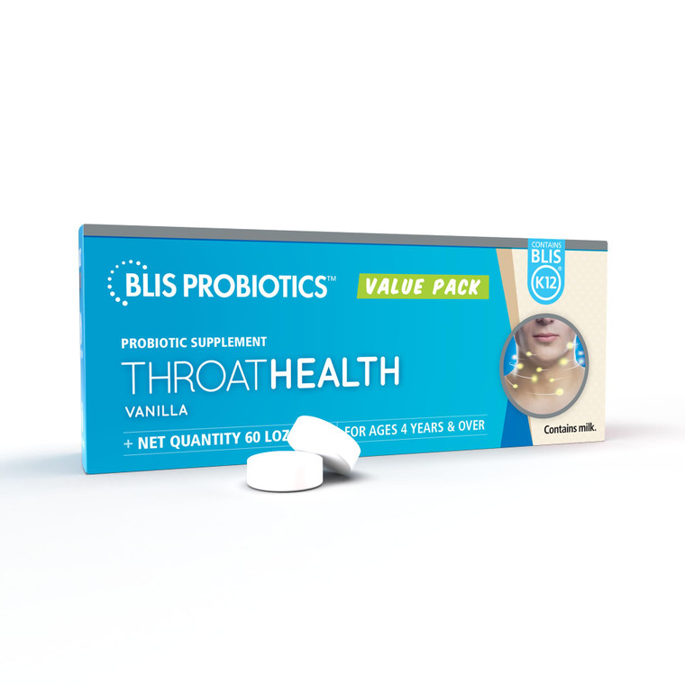 BLIS ThroatHealth Oral Probiotics K12 - Immune & Throat Support, Vanilla - 60 Lozenges, 2.5 Billion CFU