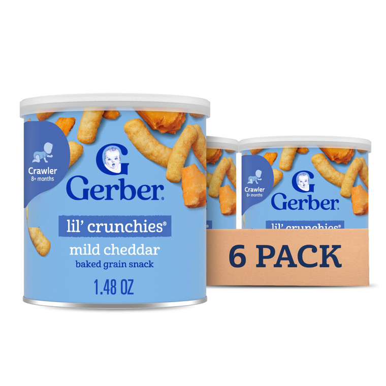 Gerber Stage 3 Baby Food Snacks, Mild Cheddar Lil' Crunchies, Snacks for Babies, Baby Led Feeding, 6-Pack