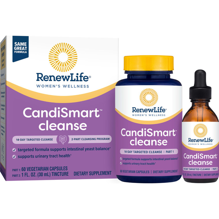 Renew Life Adult Cleanse - CandiSmart - 15-Day Yeast Cleansing Program - 2-Part Kit - Gluten & Dairy Free - 60 Vegetarian Capsules + 1 Fl. Oz. Tinctu
