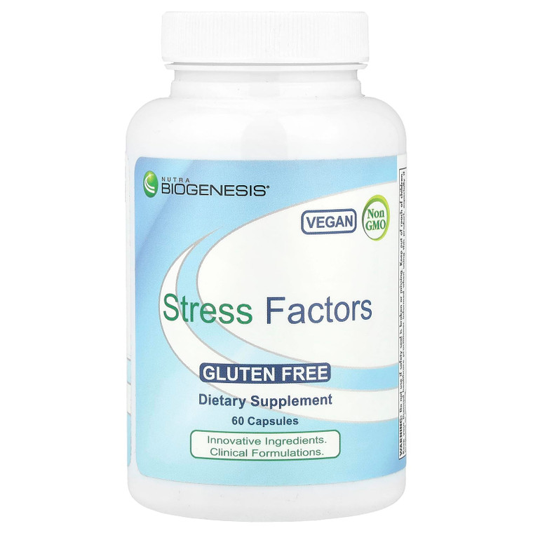 Nutra Biogenesis Stress Factors - GABA Supplements for Women & Men, L Theanine Calm Relaxation Support for Adults, 100mg L-Theanine & 25mg GABA Per P