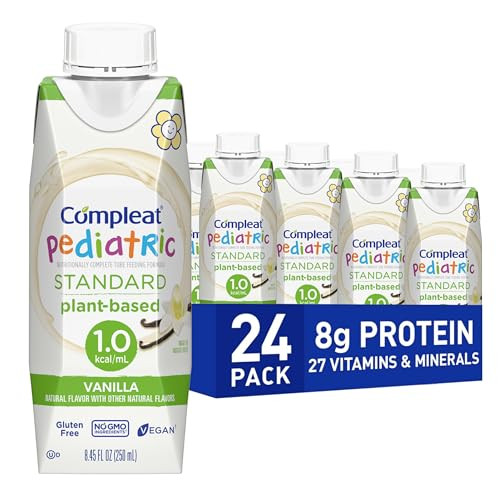 Compleat Pediatric Standard 1.0mL, Plant Based Nutritionally Complete Shake, Tube Feeding Formula, Vanilla Flavor, 24 Pack
