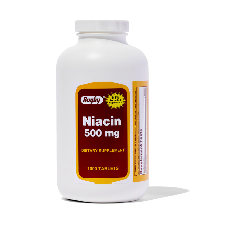 Rugby Niacin 500mg - Vitamin B3 Supplement for Men and Women - 1,000 Tablets (1-Pack)