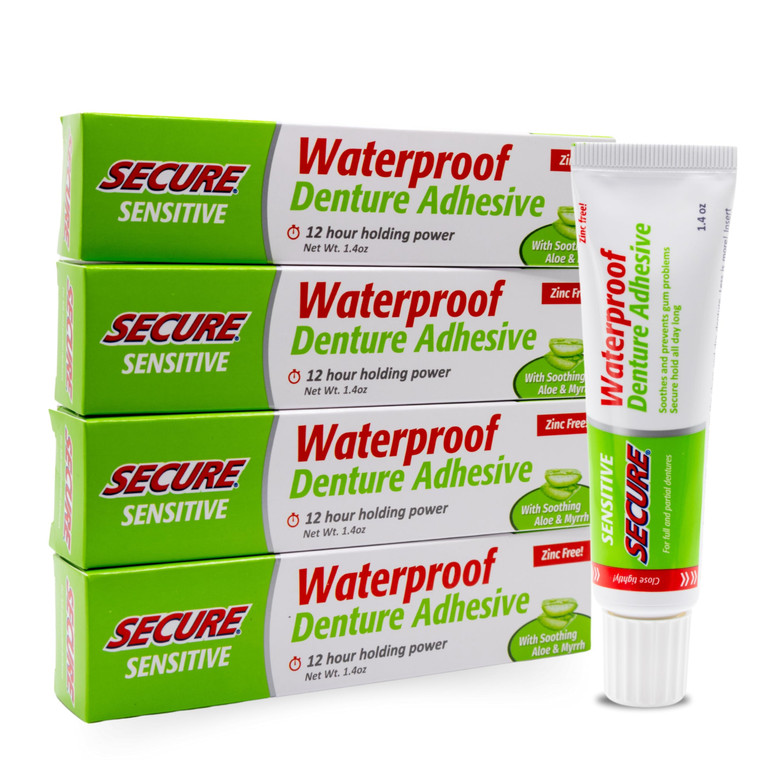 Secure Sensitive Denture Adhesive with Aloe Vera & Myrrh to Nourish Your Gums  Uppers, Lowers & Partials - Waterproof & Zinc Free - Food Grade Ingre