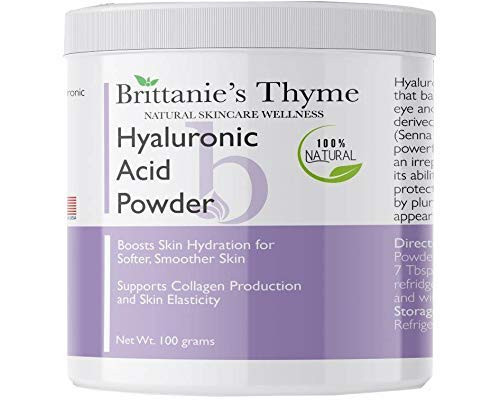 Brittanie's Thyme Pure Hyaluronic Acid Serum Powder, 100 Grams | High Molecular Weight, Cosmetic Grade, 100% Natural, Boosts Skin Hydration for Softe
