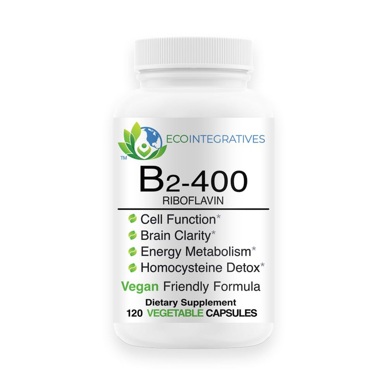 EcoIntegratives B2-400 Pure Riboflavin - Nervous System Health, Homocysteine Detox, Cardiovascular, Helps Boost Energy, Mental Clarity, Metabolism an
