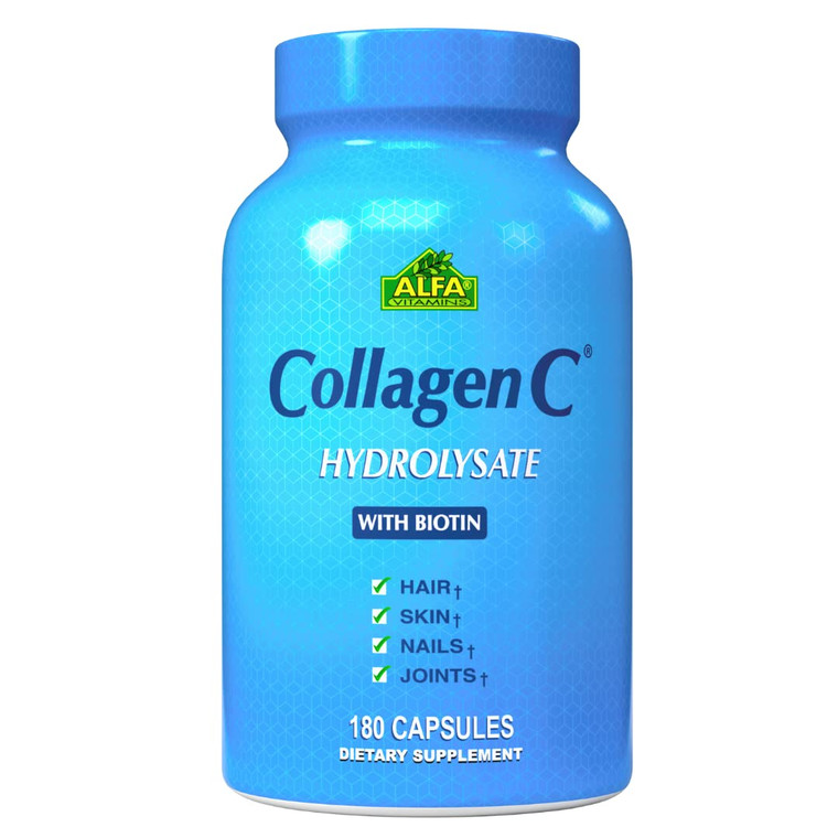 ALFA VITAMINS CollagenC Collagen Hydrolysate Capsules with Biotin - Anti-Aging Nutritional Supplement for Skin, Nails & Hair Rejuvenation - Supports