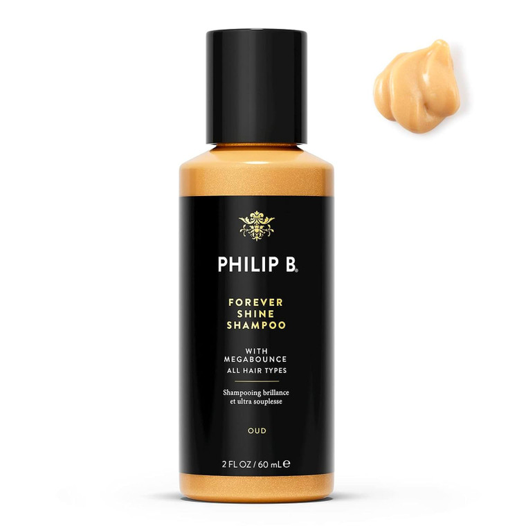 PHILIP B Forever Shine Shampoo, 2 fl. oz. (60 ml) - Volumizing Cleanser With Notes of Pure Oud Leaves Hair Smooth & Glossy, Reduces Frizz, For All Ha