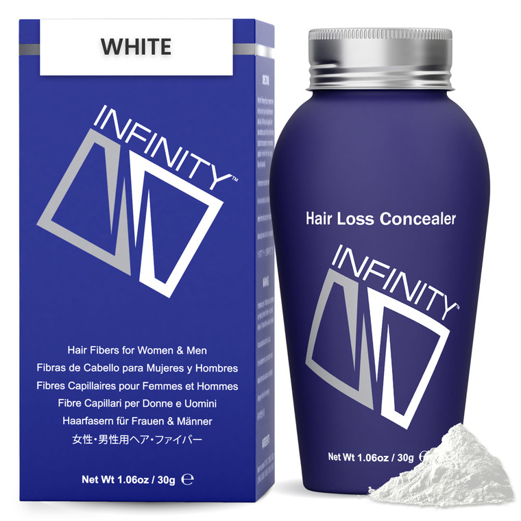 INFINITY Hair Fibers White for Thinning Hair for Women & Men - 100% Undetectable Hair Building Fiber Powder - Conceal Hair Loss in 15 Seconds, 30g