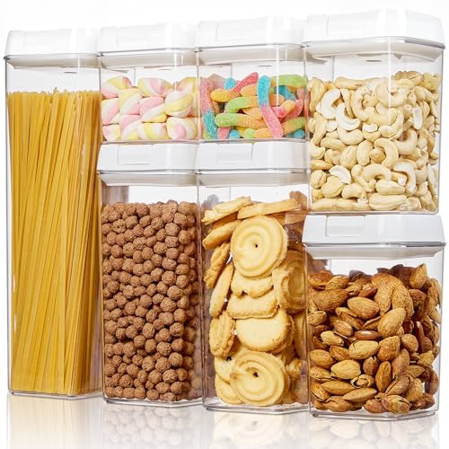 Vtopmart Airtight Food Storage Containers, 7 Pieces BPA Free Plastic Cereal Organizer Canisters with Easy Lock Lids, for Kitchen Pantry Organization,
