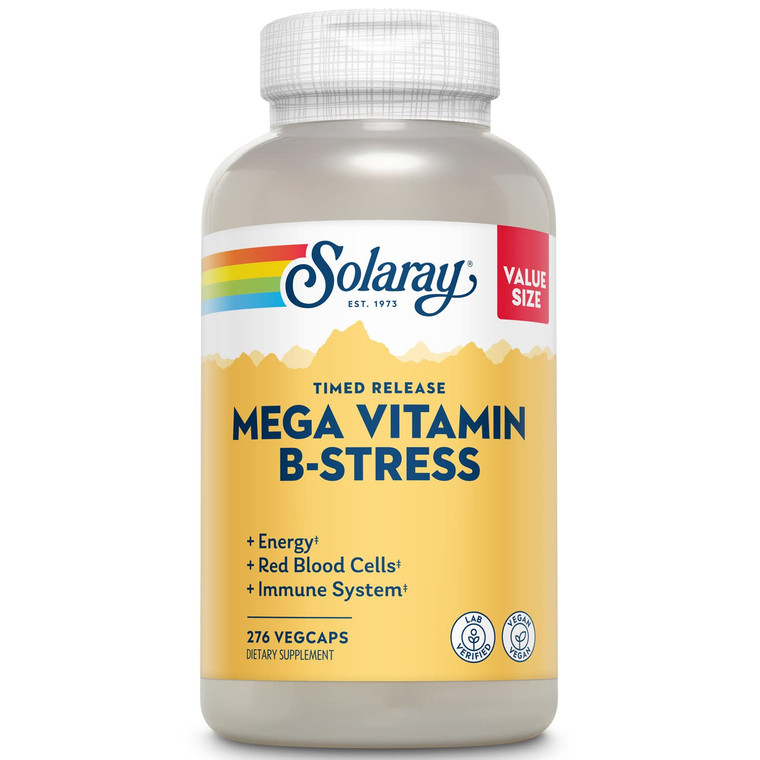 SOLARAY Mega Vitamin B-Stress - Timed Release Vitamin B Complex w/Vitamin B12, B6, Folic Acid, VIT. C - Stress, Energy, Red Blood Cell, Immune Suppor