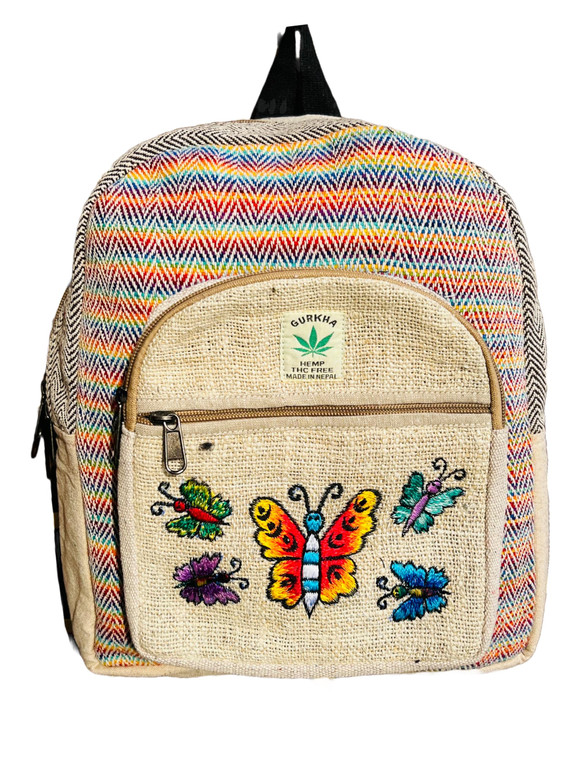 Gurkha Handmade Unique design Himalayan Hemp Cotton Backpack 13 IN Medium Hippie, Festival, Hiking & Tablet Laptop Backpack Bag - Handmade In Mt. Eve