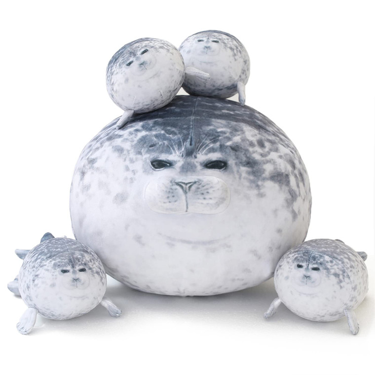 SQEQE Chubby Seal Pillow Plush with 4 Baby Seal Plushies in Her Tummy, Stuffed Cotton Plush Animal Toy Gift for Kids
