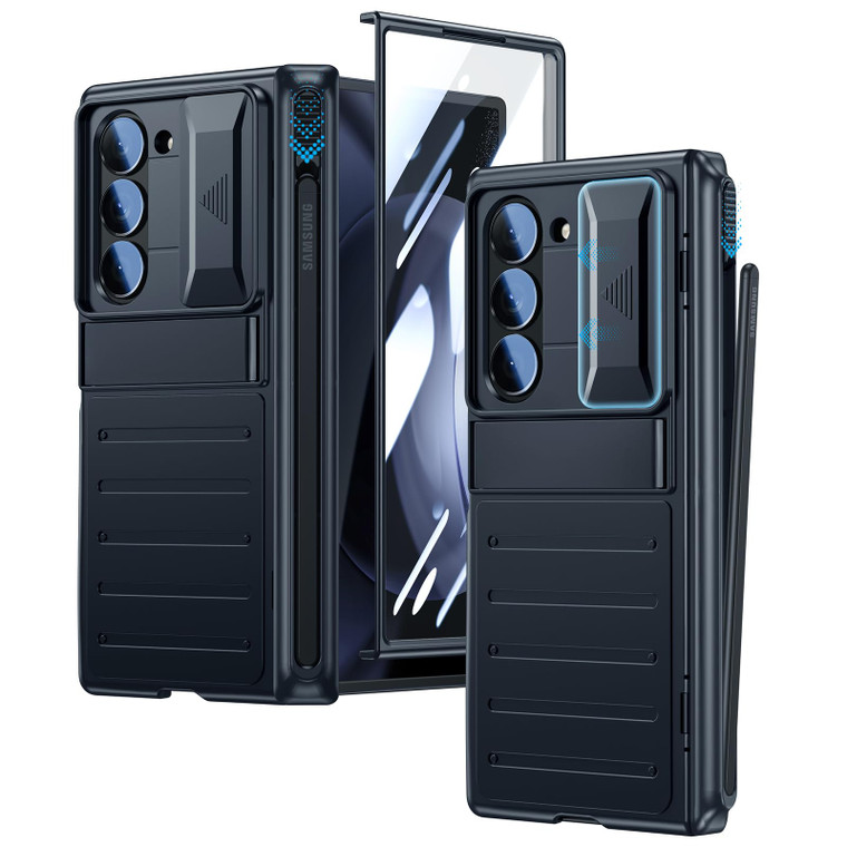 for Galaxy Fold-6 Case with Pen Holder: Business Fold6 Case with Hidden Kickstand Slide Camera Cover - Support Wireless Charging Fit Well for Samsung