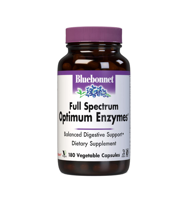 BlueBonnet Full Spectrum Optimum Digestive Enzymes - 9 Plant-Based Proteolytic Enzymes - Papaya, Bromelain, Amylase Gut Health for Women & Men - Vega