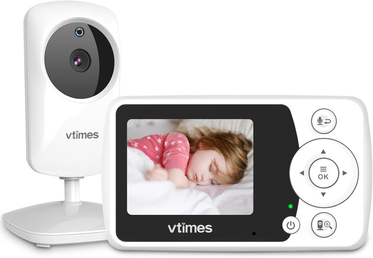 VTimes Baby Monitor with Camera and Audio, Video Baby Monitor No WiFi Night Vision 2.4" LCD Screen Portable Baby Camera Monitor Alarm Lullaby Tempera