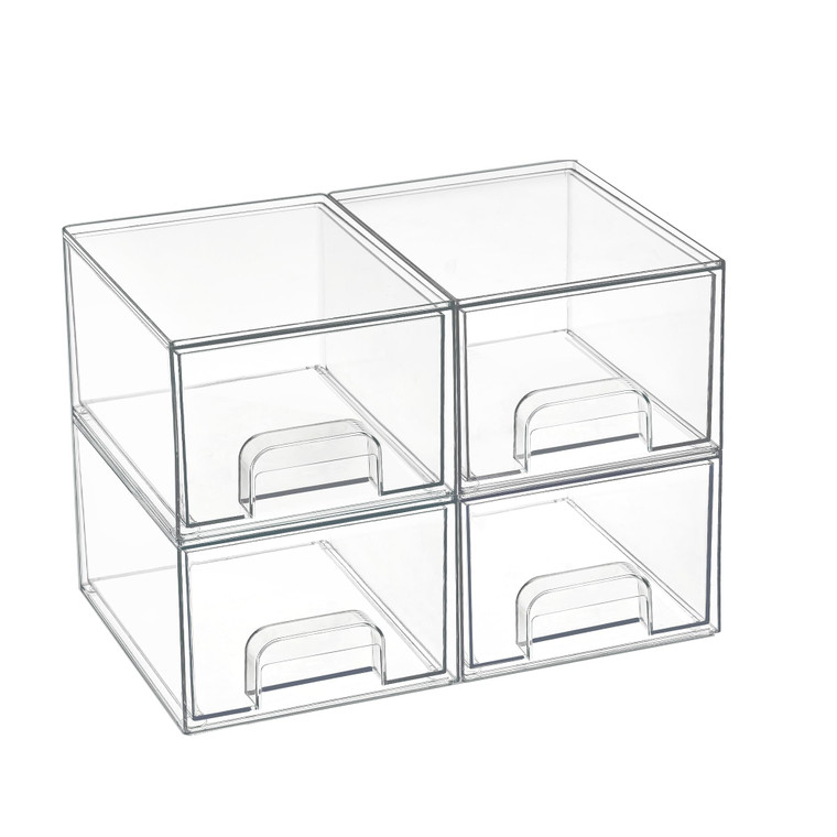 Vtopmart 4 Pack Small Clear Stackable Storage Drawers,Acrylic Bathroom Makeup Organizer,Plastic Storage Bins For Vanity, Undersink, Kitchen Cabinets,