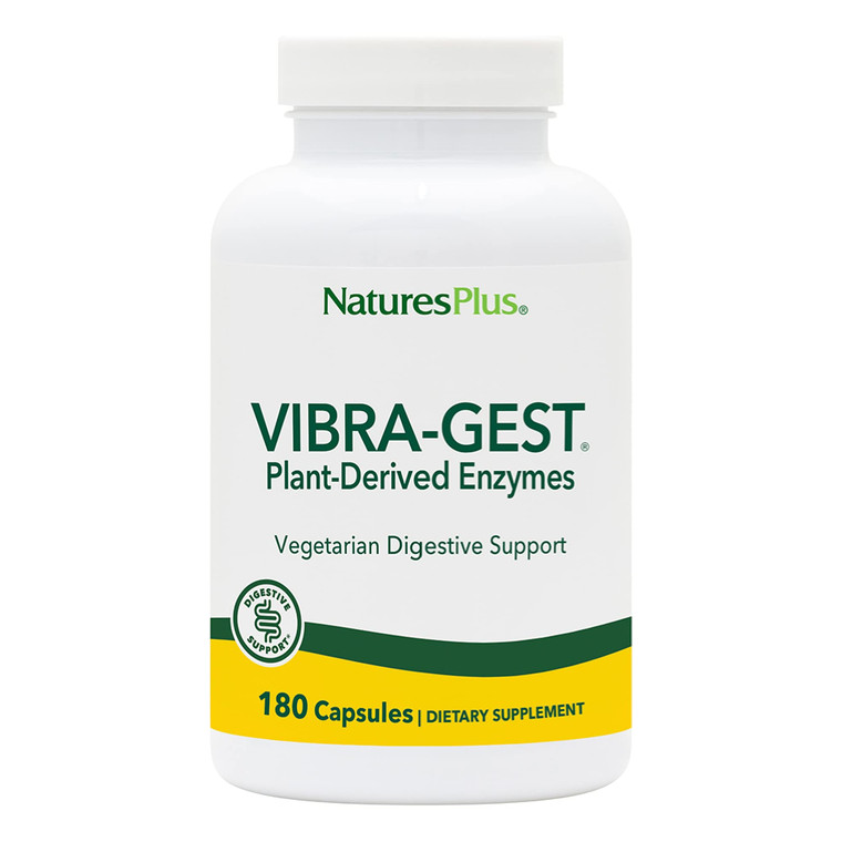 Natures Plus Vibra-Gest - 180 Capsules - Vegetarian Digestive Support Supplement with Probiotics, Live Fruit & Vegetable Enzymes - Natural Live Cultu