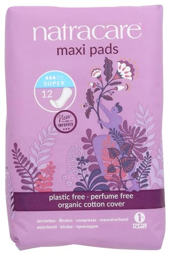 Natracare Maxi Pads Super with Organic Cotton Cover, 12 Count (Pack of 5)