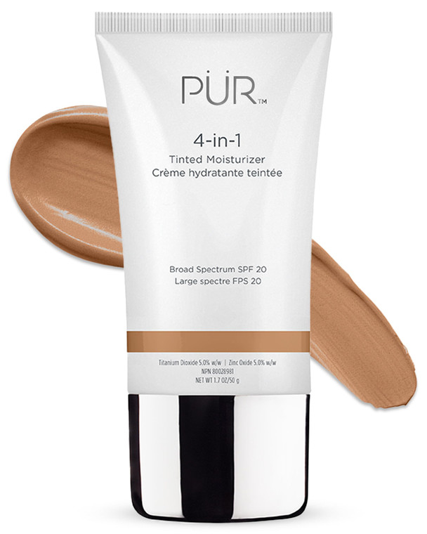 PÜR MINERALS 4-in-1 Tinted Moisturizer with SPF 20 - Hydrating Skin Tint Face Moisturizer, Primer & Foundation with Shea Butter, Aloe Vera & Vitamin