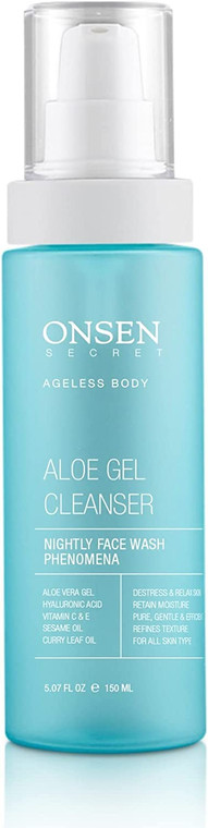 Onsen Secret Japanese Aloe Vera Face Wash - Premium Nightly Facial Cleanser for Makeup Removal, Heals Dry & Sensitive Skin, Hyaluronic Acid, Curry Le