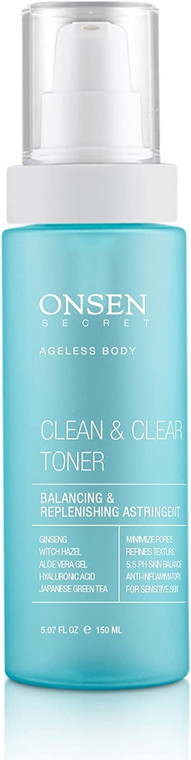 Onsen Secret Clean & Clear Face Toner - Balancing & Replenishing Astringent Daily Perfecting & Revitalizing Toner w/Witch Hazel, Aloe Vera, Green Tea
